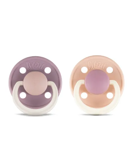 Rebael Fashion Natural Rubber Round 2 Pacifiers - Misty Soft Mouse/Tornado Plum Mouse