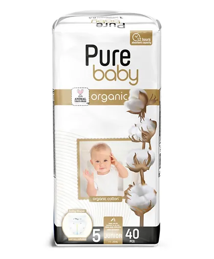Pure Baby Diapers with Organic Cotton Core Junior Size 5 - 40 Pieces