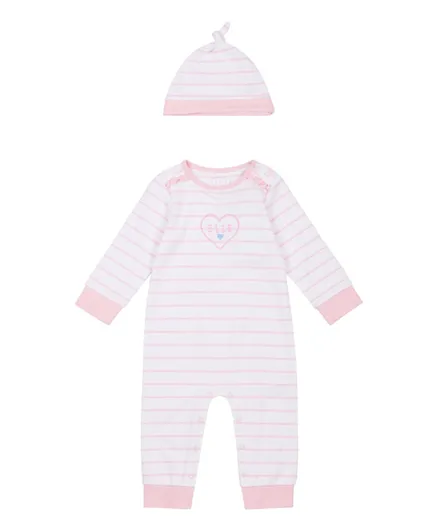 Elle Striped Romper and Matching Hat Set - Pink