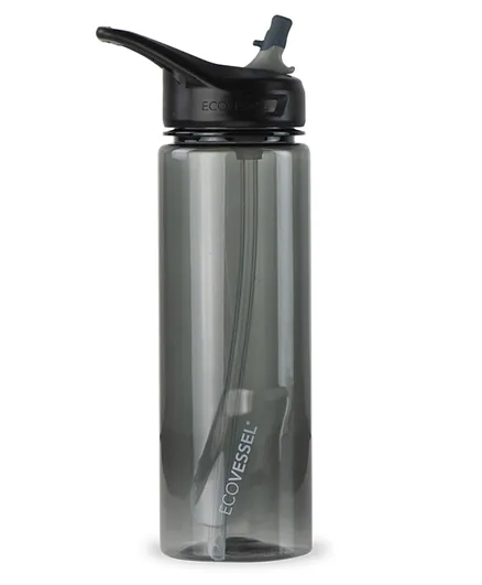 زجاجة ايكو فيسيل البلاستيكية بماصة منبثقة أسود - 709 مل