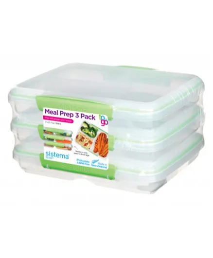 Sistema Multi Split To Go Pack of 3 Green Lunch Box with Clip Lid - 2.46 Litres