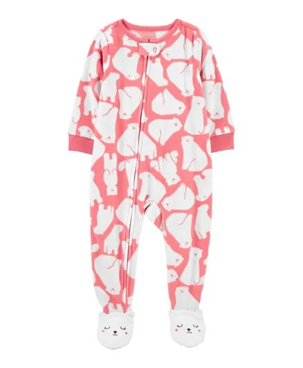 Carter's 1 Piece Polar Bear Fleece Footie Pajamas   Pink