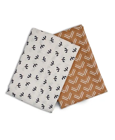 Lulujo Baby Cotton Blankets Mudcloth & Black Birds - Pack of 2