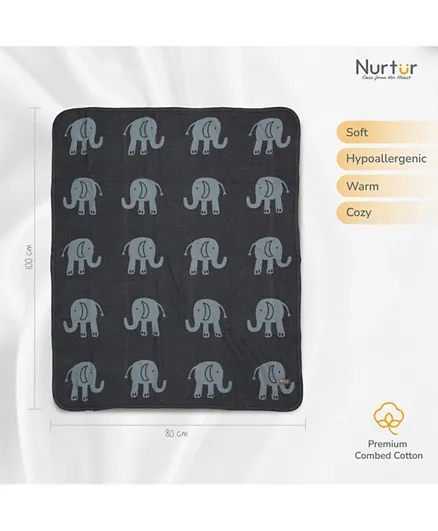 Nurtur 100% Cotton Knitted Baby Blanket Elephant - Dark Grey