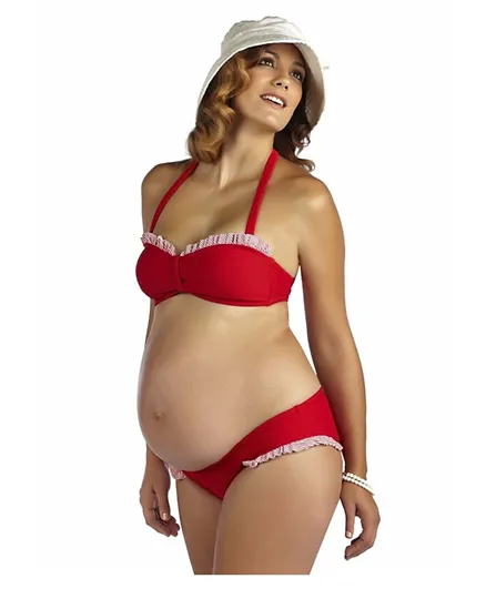 Mums & Bumps Pez D'or Montego Bay Ruffle Bikini Set Maternity Swimsuit - Red