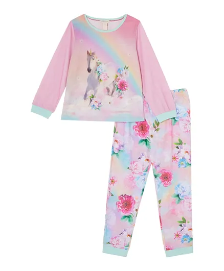 Monsoon Children Unicorn Floral Pyjama Set - Pink