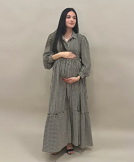 Oh9shop Geometry Lola Maxi Maternity Dress - Green