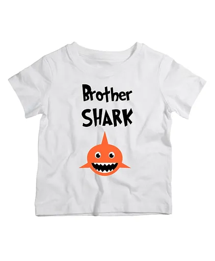 Twinkle Hands Half Sleeves Brother Shark Print Cotton T-shirt- Orange