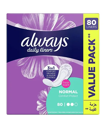 Always Daily Comfort Protect Pantyliner with Fresh Scent Normal - 80 Pads