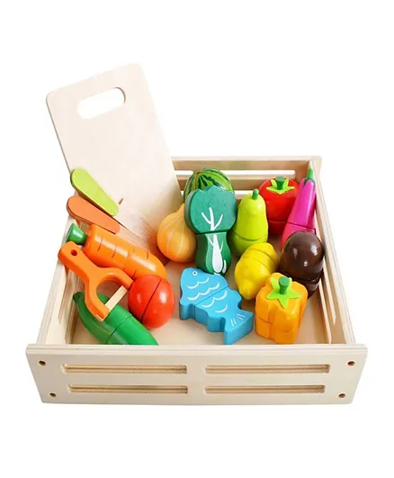 Little Angel Wooden Fruits & Vegetables In Basket Toys Set - 32 Pieces