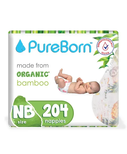 PureBorn Organic Tropic Nappies Bundle Pack New Born - 204 Pieces