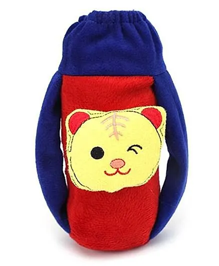 Babyhug Plush Bottle Cover Baby Tiger Face Medium - Blue And Red