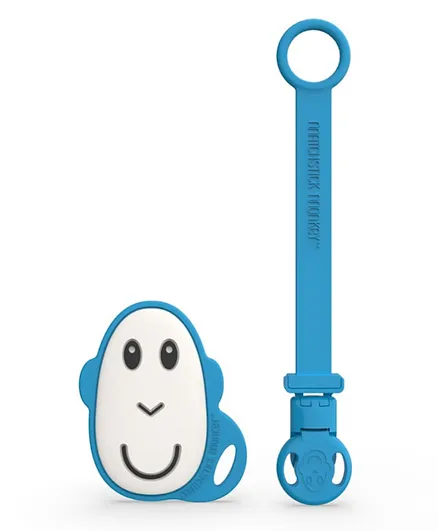 Matchstick Monkey Flat Face - Teether And Soother Clip Blue