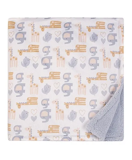 Hudson Baby Print Mink Blanket With Sherpa Backing Neutral Safari