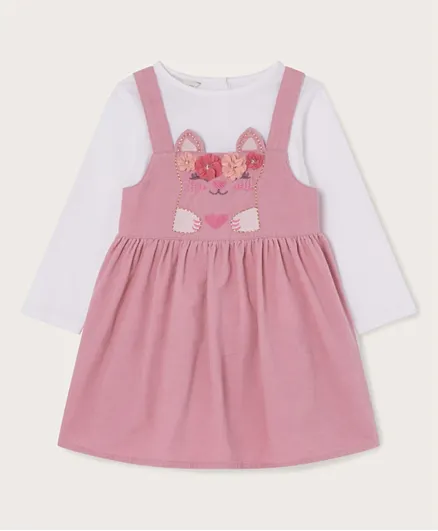 Monsoon Children Baby Corduroy Cat Pinafore and Top Dress - Pink