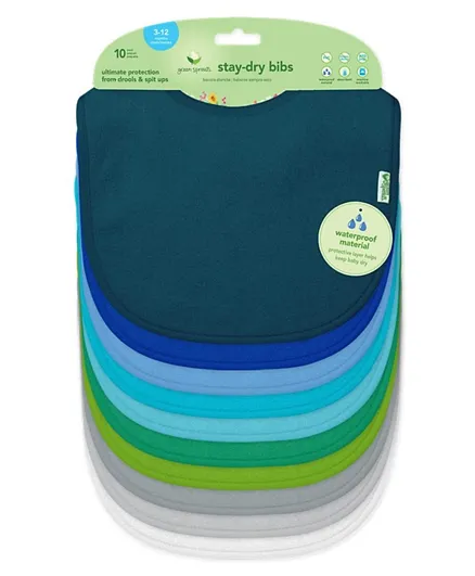 Green Sprouts Stay Dry Infant Bibs Pack of 10 - Blue