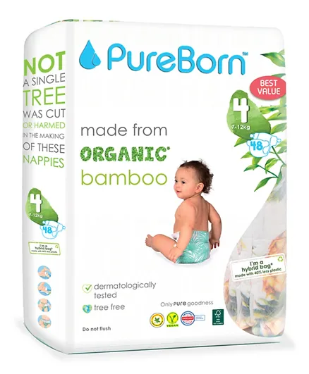 PureBorn Organic Tropic Nappies Size 4  - 48 Pieces