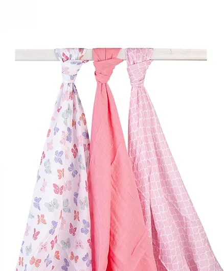 بطانيات هدسون لملابس الأطفال لوكس من الموسلين مع تصميم حديقة الفراشات - 3 قطع