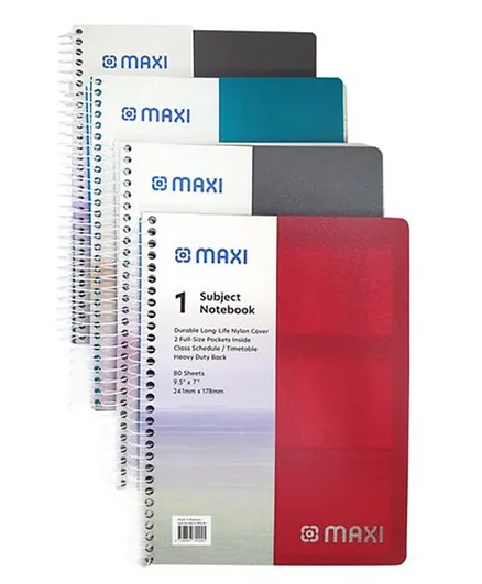 Maxi Spiral Polypropylene 1 Subject Notebook Assorted Colours - 80 Sheets