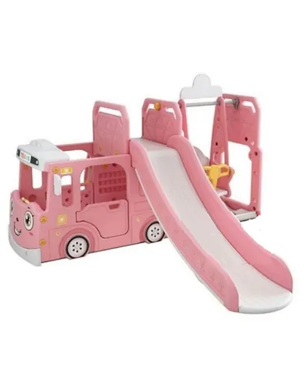 Megastar Adorable Kids Play Bus With Slide Swing Basketball And Playarea Multiactivities Playset - Pink