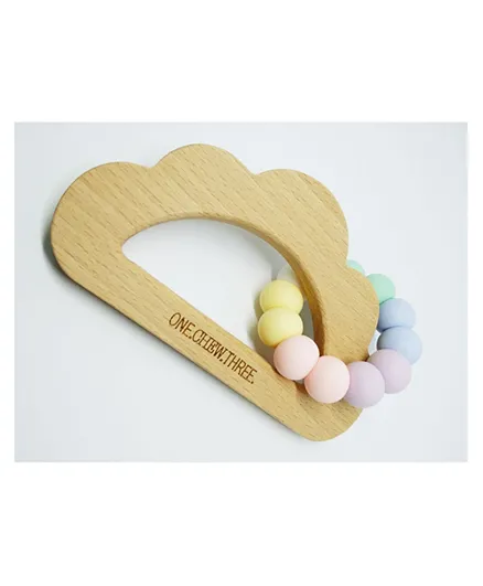 One.Chew.Three Cloud Wooden Silicone Teether - Rainbow