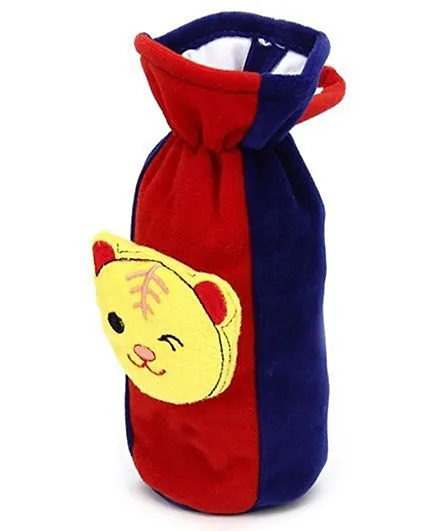 Babyhug Plush Bottle Cover Bear Face Motif Large - Red And Blue