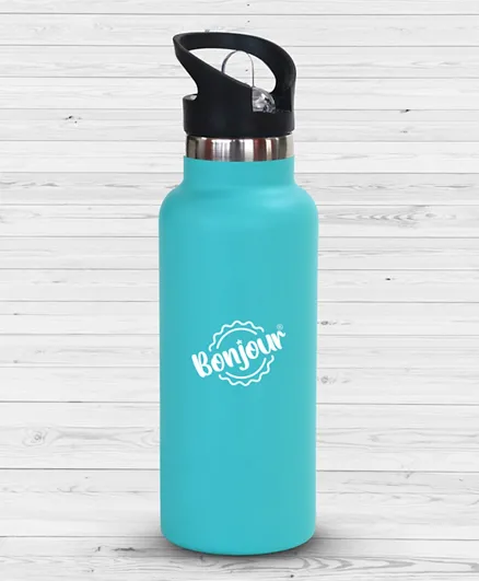 Bonjour Sip Box Premium Stainless Steel Insulated Water Bottle with Straw Lid and Handle Cap Light Blue - 500ml