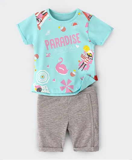 Babyqlo Paradise Smile More T-Shirt & Shorts Set - Sky Blue
