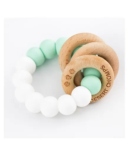 Desert Chomps Trio Silicone & Wooden Rattle Teether - Mint