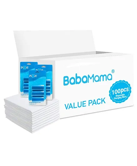 Babamama Combo of Changing Mat + Blue Dispenser Refill Rolls Nappy Bags - Value Pack of 2
