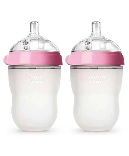 Comotomo Silicone Natural Feel Baby Bottle Pack of 2 Pink - 250 ml