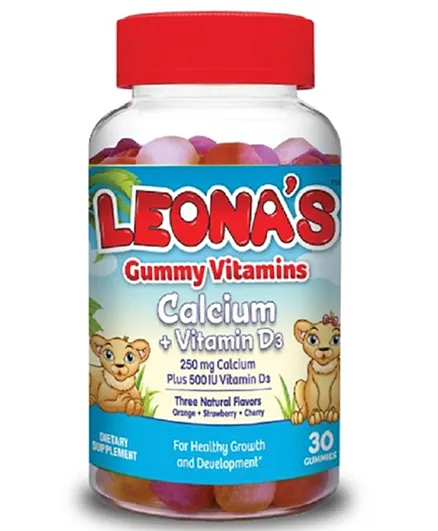 Leona's Gummy Vitamins with Calcium + Vitamin D3 Bottle of 30 Gummies - Orange Strawberry & Cheery