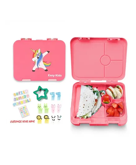 Eazy Kids Unicorn 4 Compartment Bento Lunch Box -  Pink