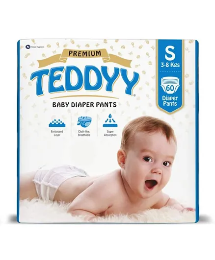 Teddyy Premium Baby Diapers Pants Size 2 - 60 Pieces
