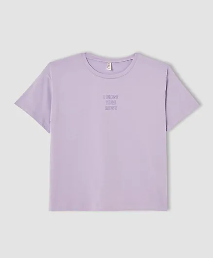 DeFacto Short Sleeves T-Shirt - Purple
