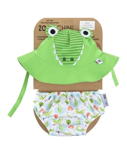 زوكتشيني - حفاض سباحة وقبعة شمس للأطفال - تمساح (ميديم)