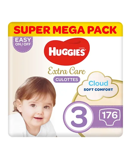 Huggies Extra Care Culottes Pants Style Diaper Super Mega Pack of 4 Size 3 - 176 Pieces
