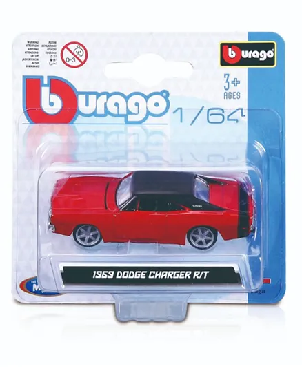 Bburago Die Cast 1969 Dodge Charger RT Car Asst 1:64 Scale - Red