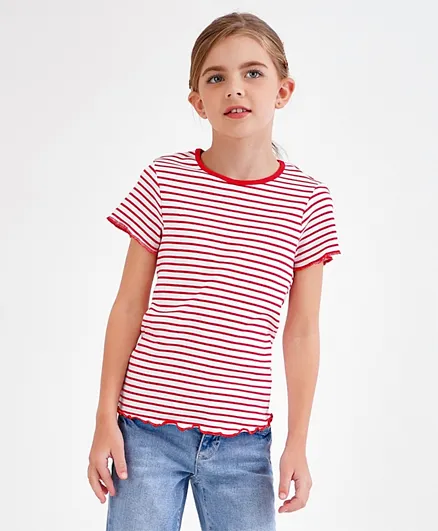 Minoti Striped Basic Ribbed T-Shirt - Red