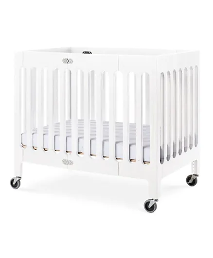 Foundations Worldwide Inc Boutique Wooden Compact Foldable Crib with Mattress - White