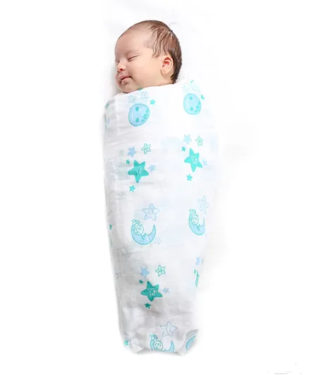 Kaarpas Premium Organic Cotton Muslin Baby Wrap Swaddle With Sky Theme of Moon - Large