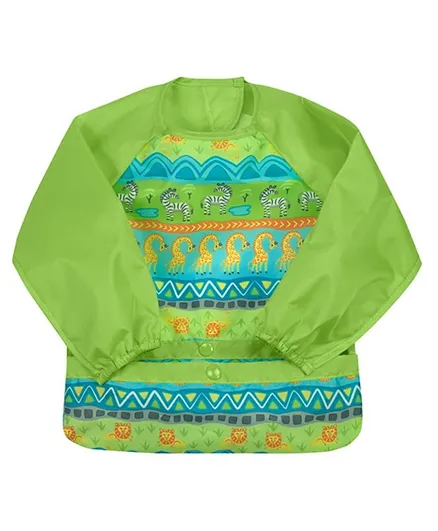 Green Sprouts Snap & Go Easy wear Long Sleeve Bib - Green Safari