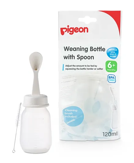 Pigeon Weaning Bottle with Spoon  White - 120ml
