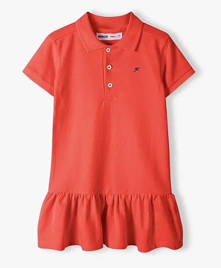 Minoti Embroidered Pique Ruffled Polo Dress - Red