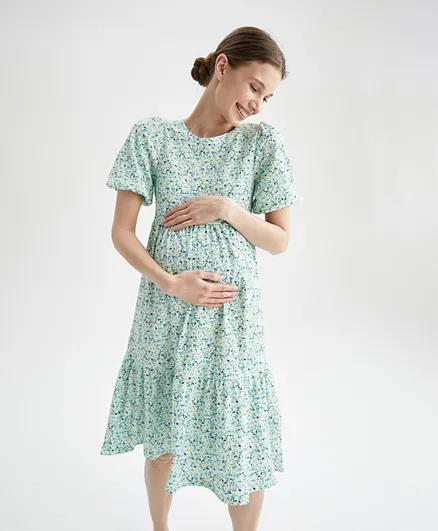 DeFacto All Over Print Maternity Dress - Light Blue