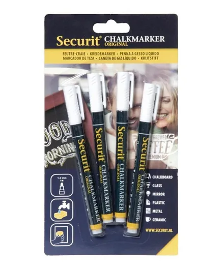 SECURIT Small Liquid Chalk Marker White - Pack of 4