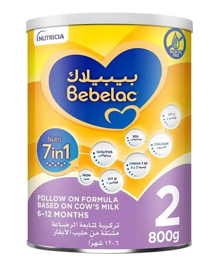 Bebelac Nutri 7 In 1 Palm Oil Free Follow On Cow's Milk Formula Stage 2 - 800g