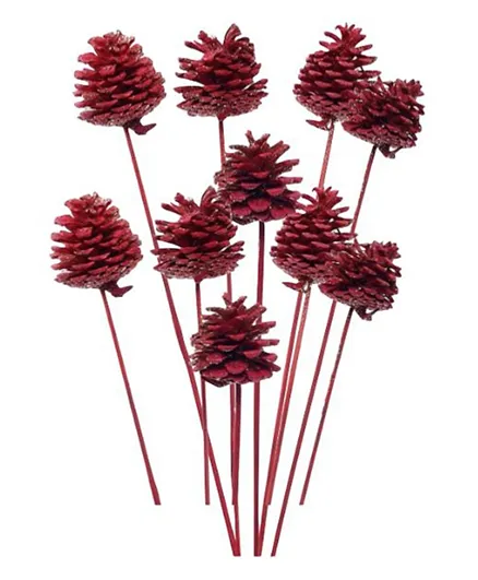 CherryPick Dried Pine Cone Glitter Sticks Red - 10 Pieces