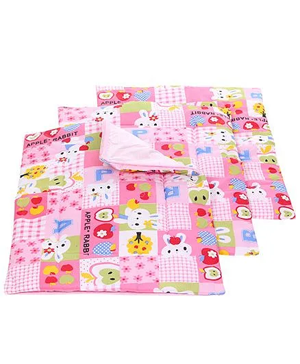 Babyhug Multi Purpose Baby Mat Apple Rabbit Print Set Of 4 - Pink