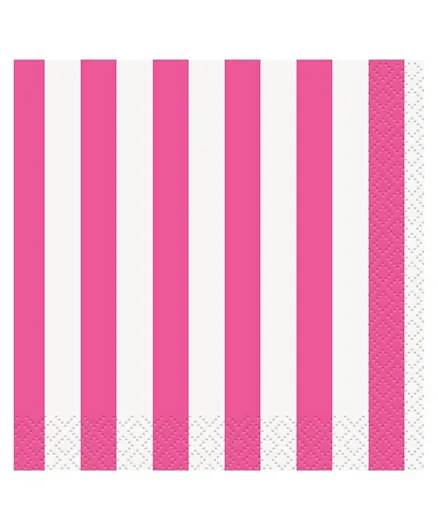 Unique Hot Pink Striped Beverage Napkins - Pack of 16
